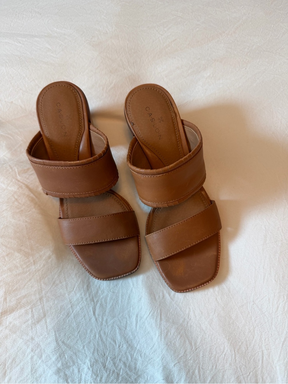 Caslon Tan Double-Strap Slide Mules